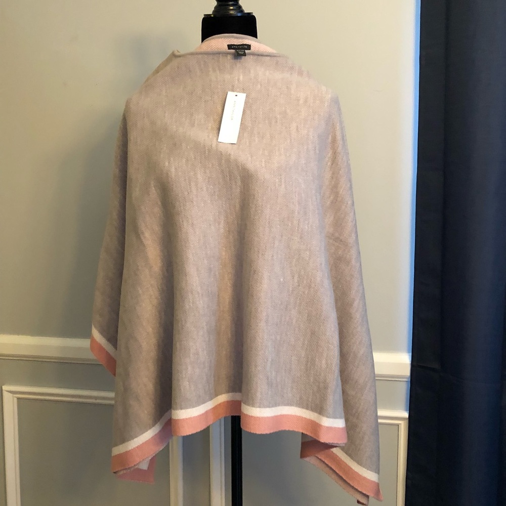 Ann Taylor Merino Wool Gray Tipped Poncho